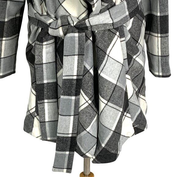 Matilda Jane Check It Twice Plaid Drapey Open Front Wrap Belted Shacket Coat XS - Picture 4 of 11
